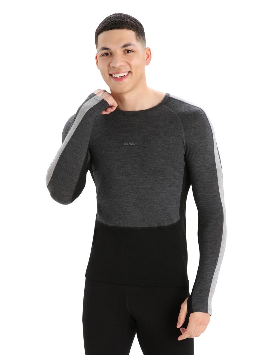 Icebreaker 200 ZoneKnit™ Merino Long Sleeve Crewe Férfi Base Layers Fekete | HU 1327GSOL